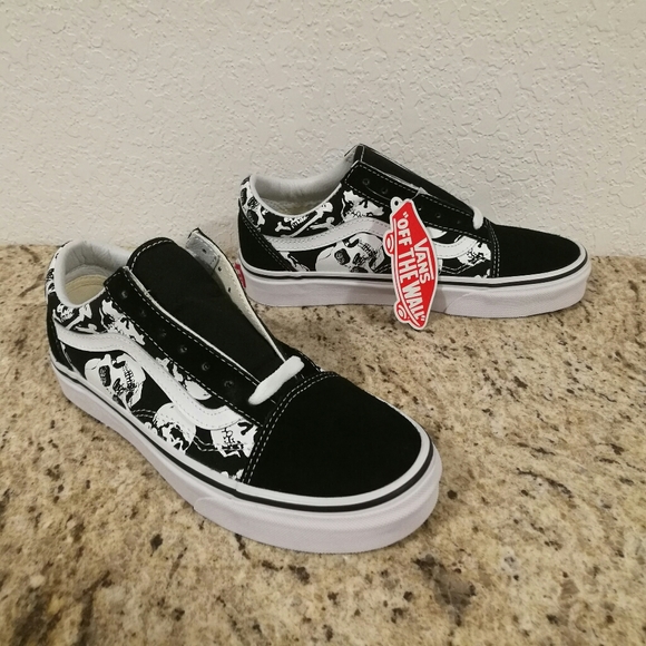 vans old skool skulls black & white skate shoes